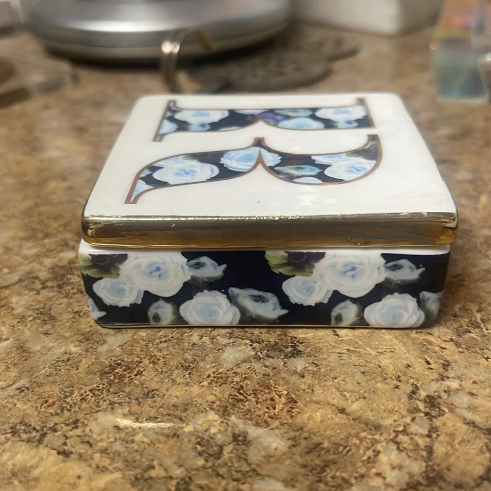 Anthropologie Monogram Lidded Jewelry Box